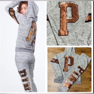 PINK VS HTF FLIP SEQUIN HOODIE/ BLING JOGGERS OUTFIT M